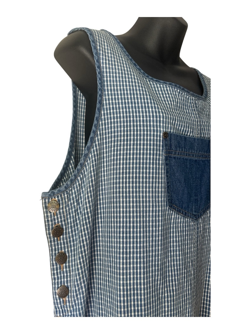 Vintage Susan Bristol Blue Gingham Sleeveless Maxi Jumper Dress with Pocket - Picture 3 of 7